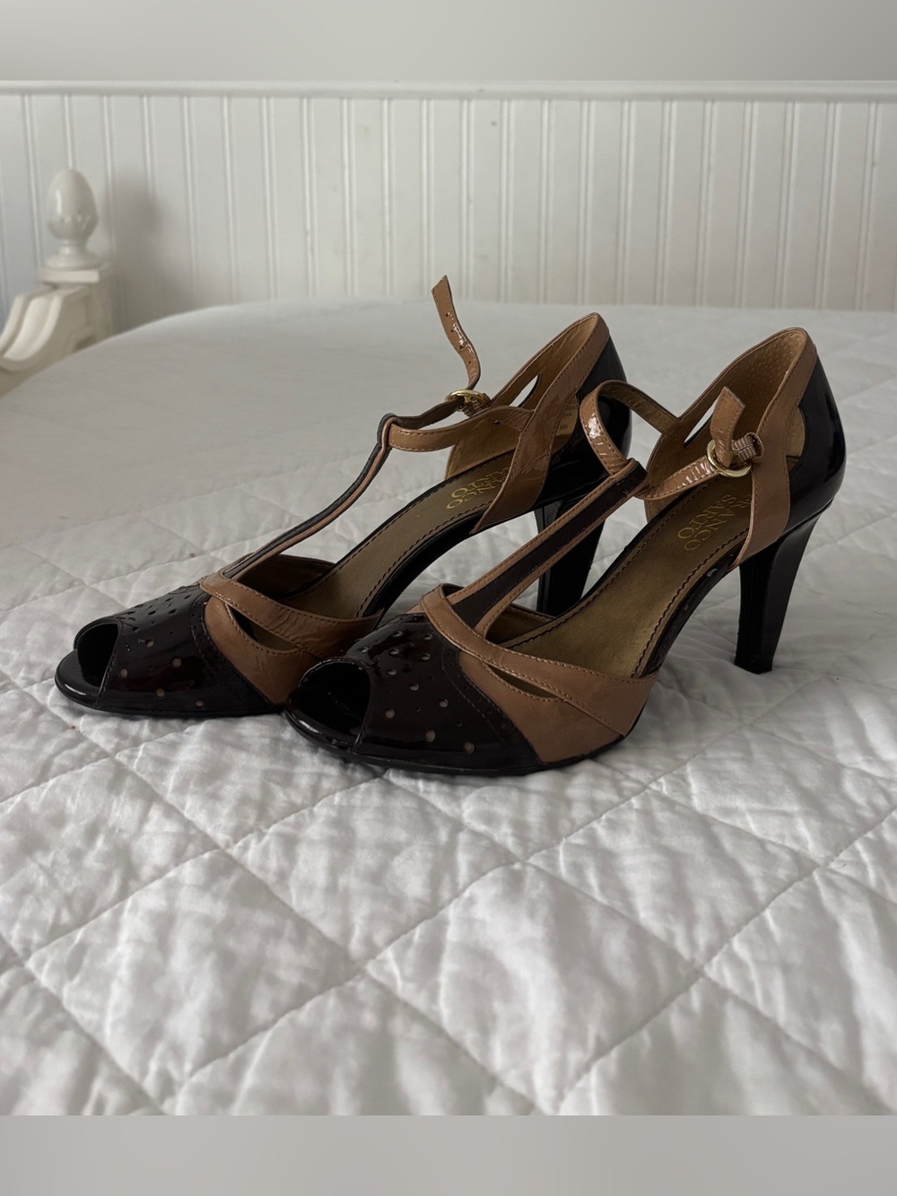 Franco Sarto Two-Tone T-Strap Heels